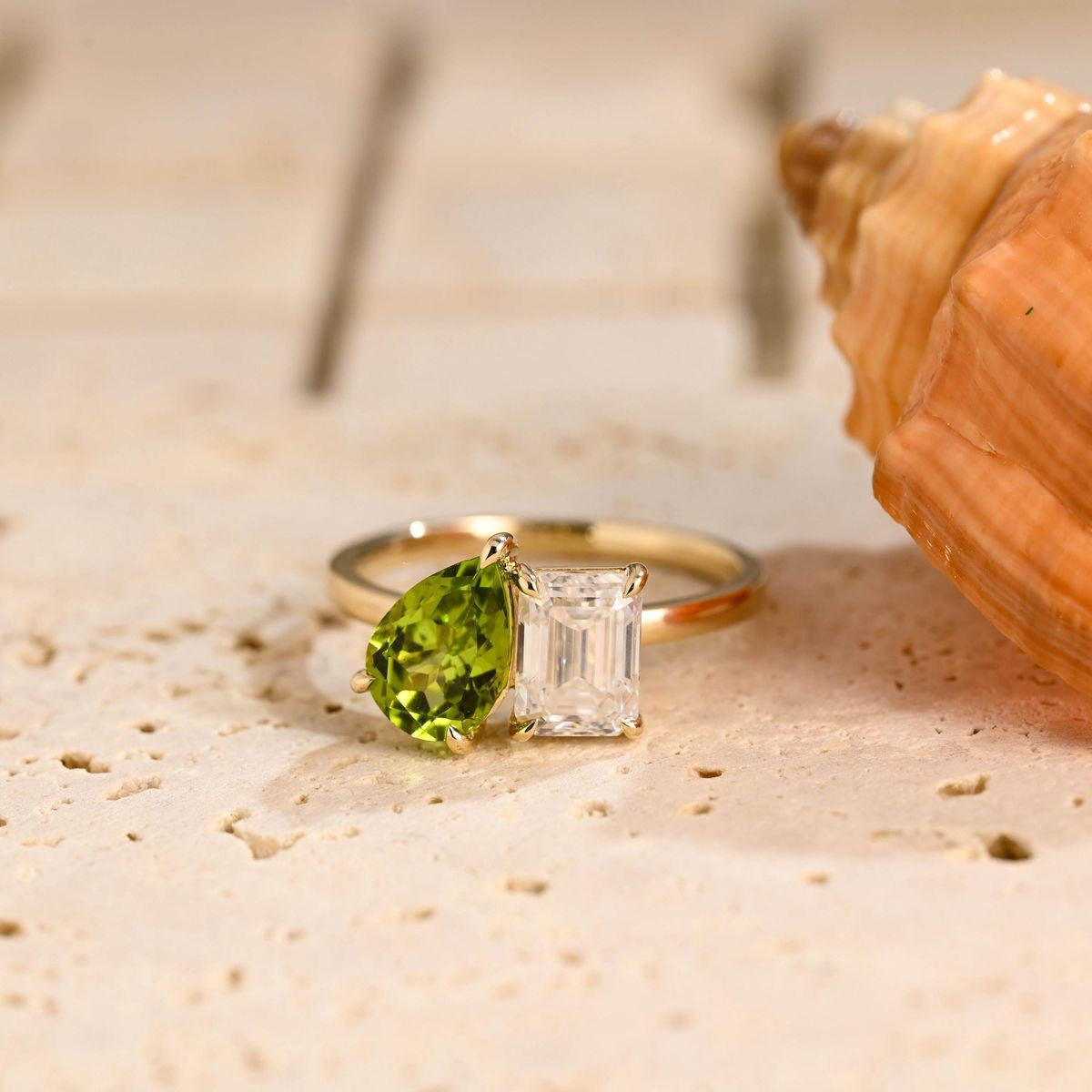 Emerald & Pear Birthstone Toi et Moi Ring