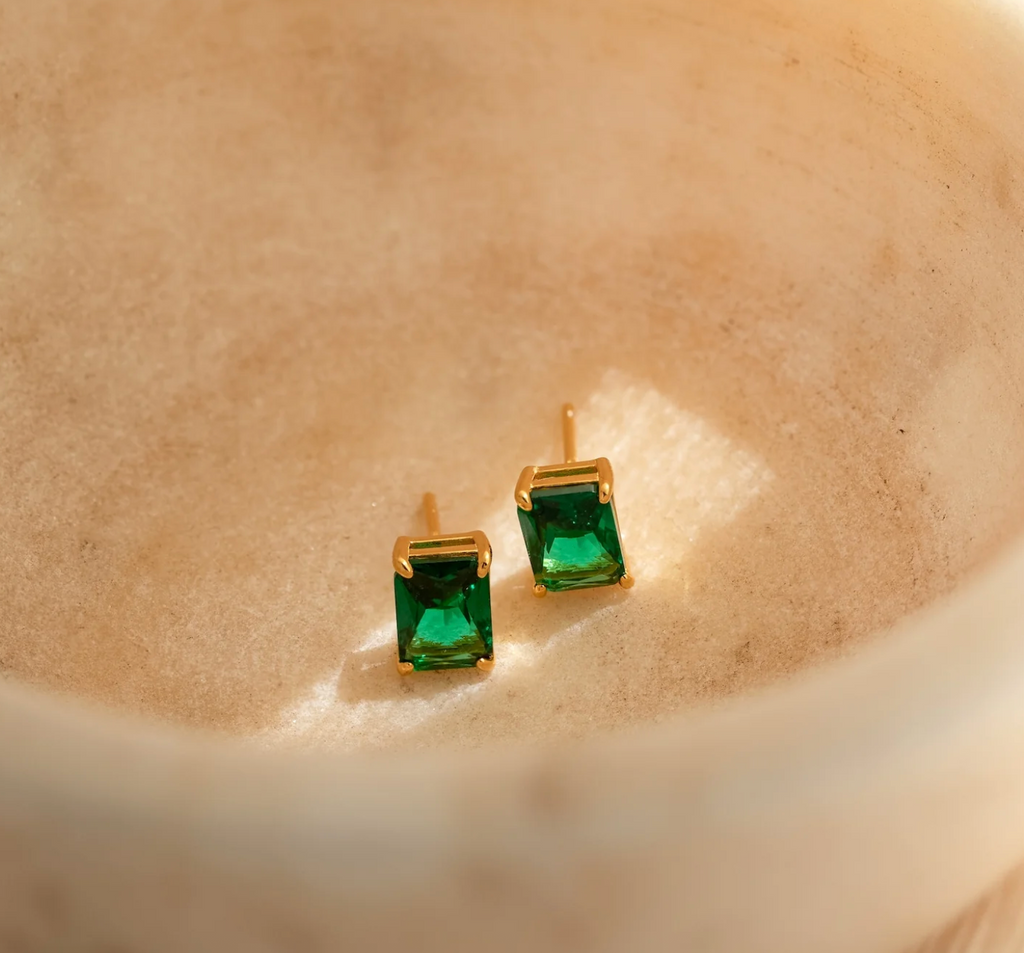 Emerald Birthstone Studs