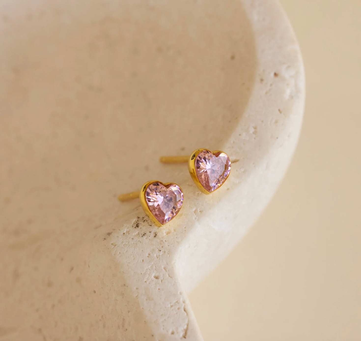 Bezel Heart Birthstone Studs