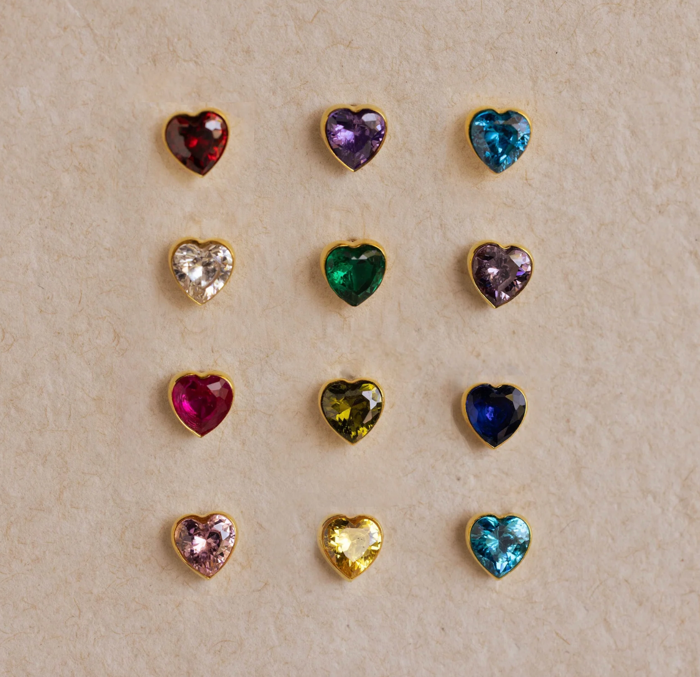 Bezel Heart Birthstone Studs
