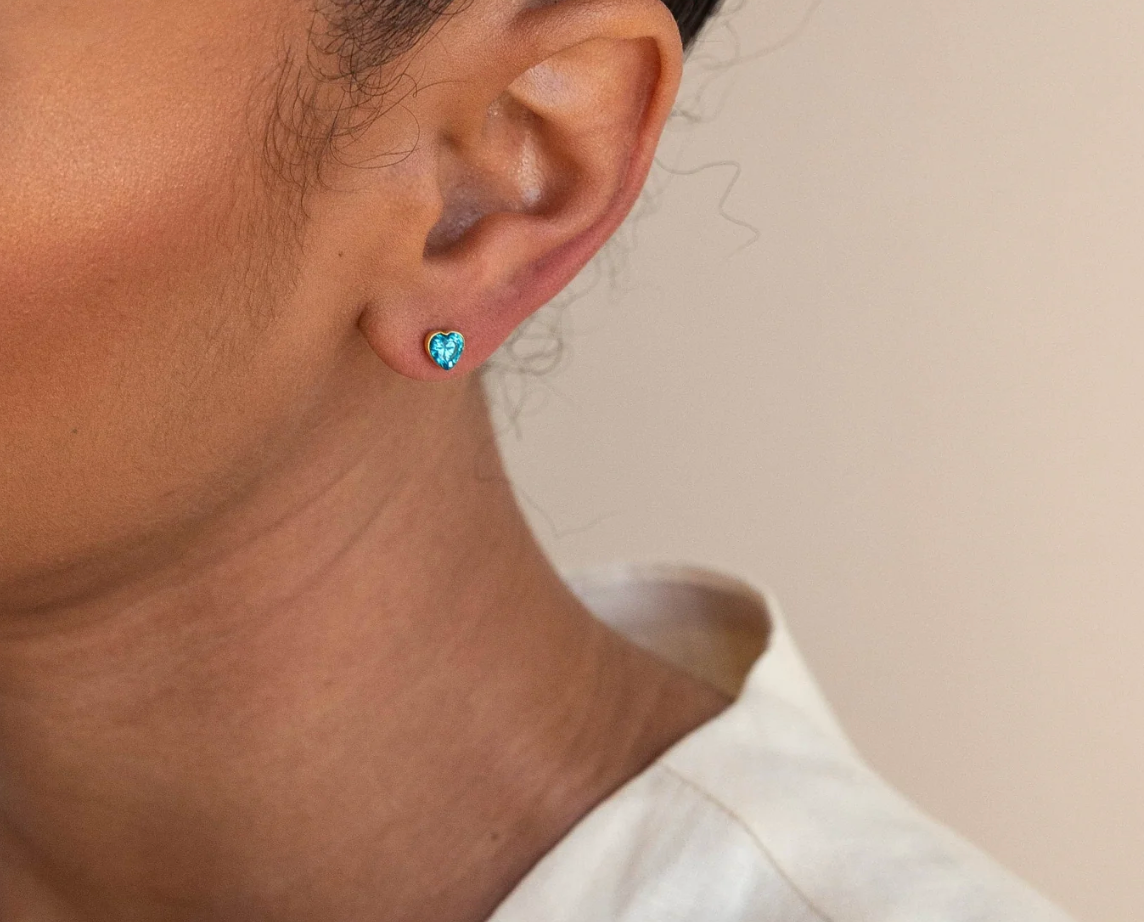 Bezel Heart Birthstone Studs