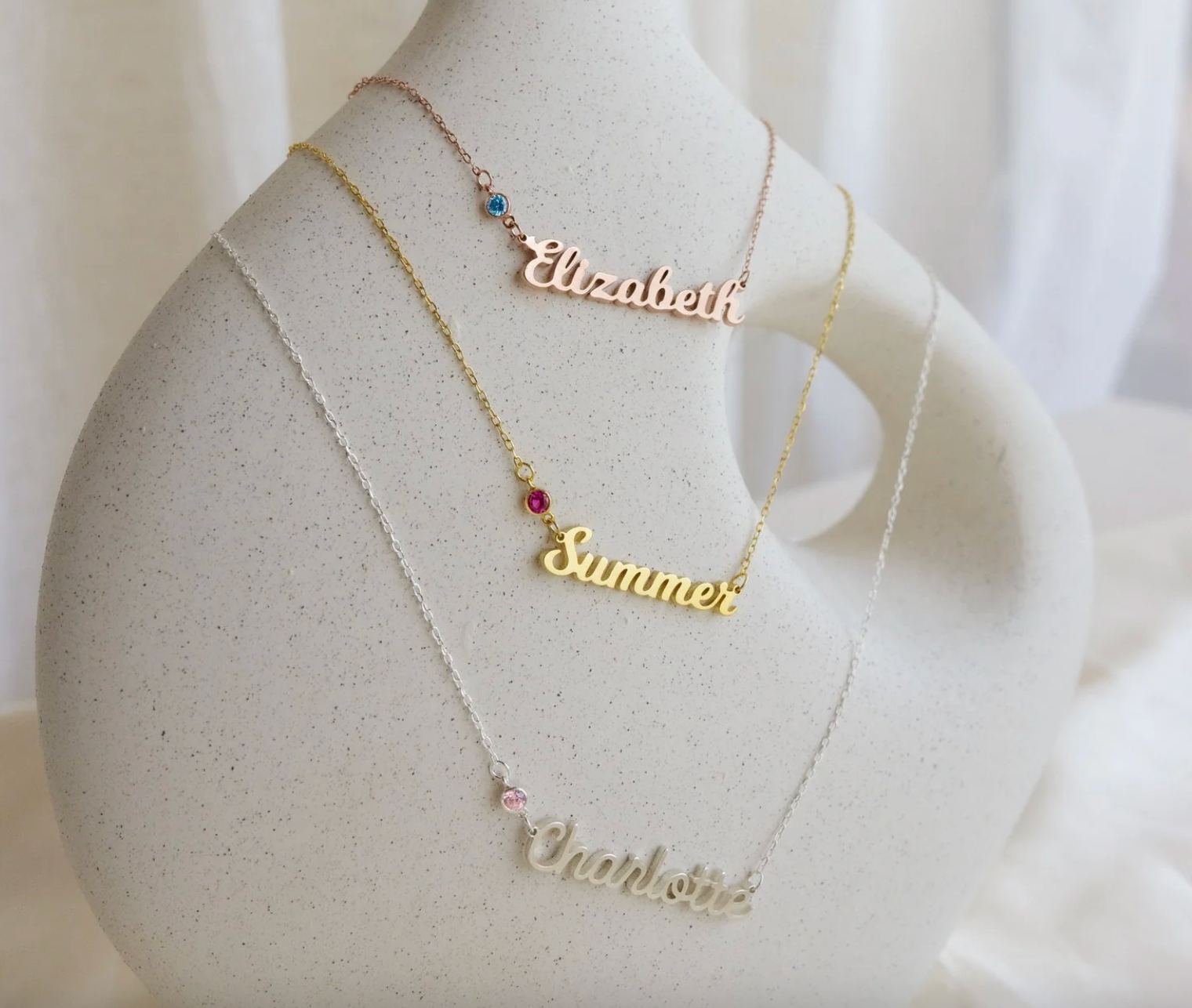 Birthstone Name Necklace