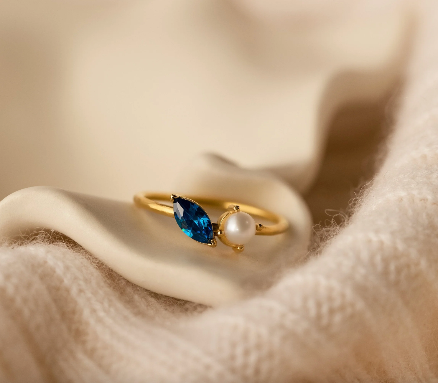 Marquise Birthstone & Pearl Ring