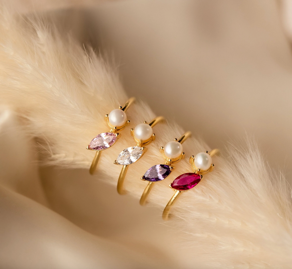 Marquise Birthstone & Pearl Ring