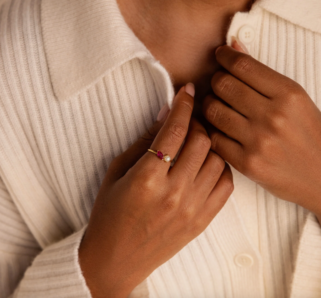 Marquise Birthstone & Pearl Ring