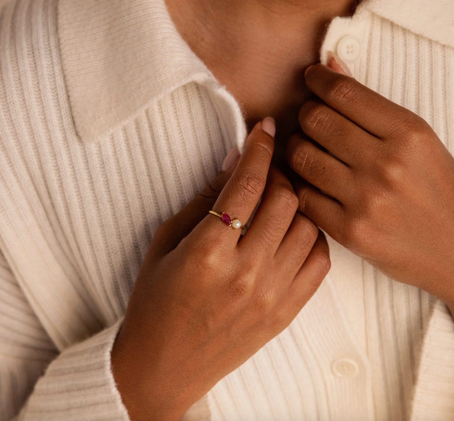 Marquise Birthstone & Pearl Ring