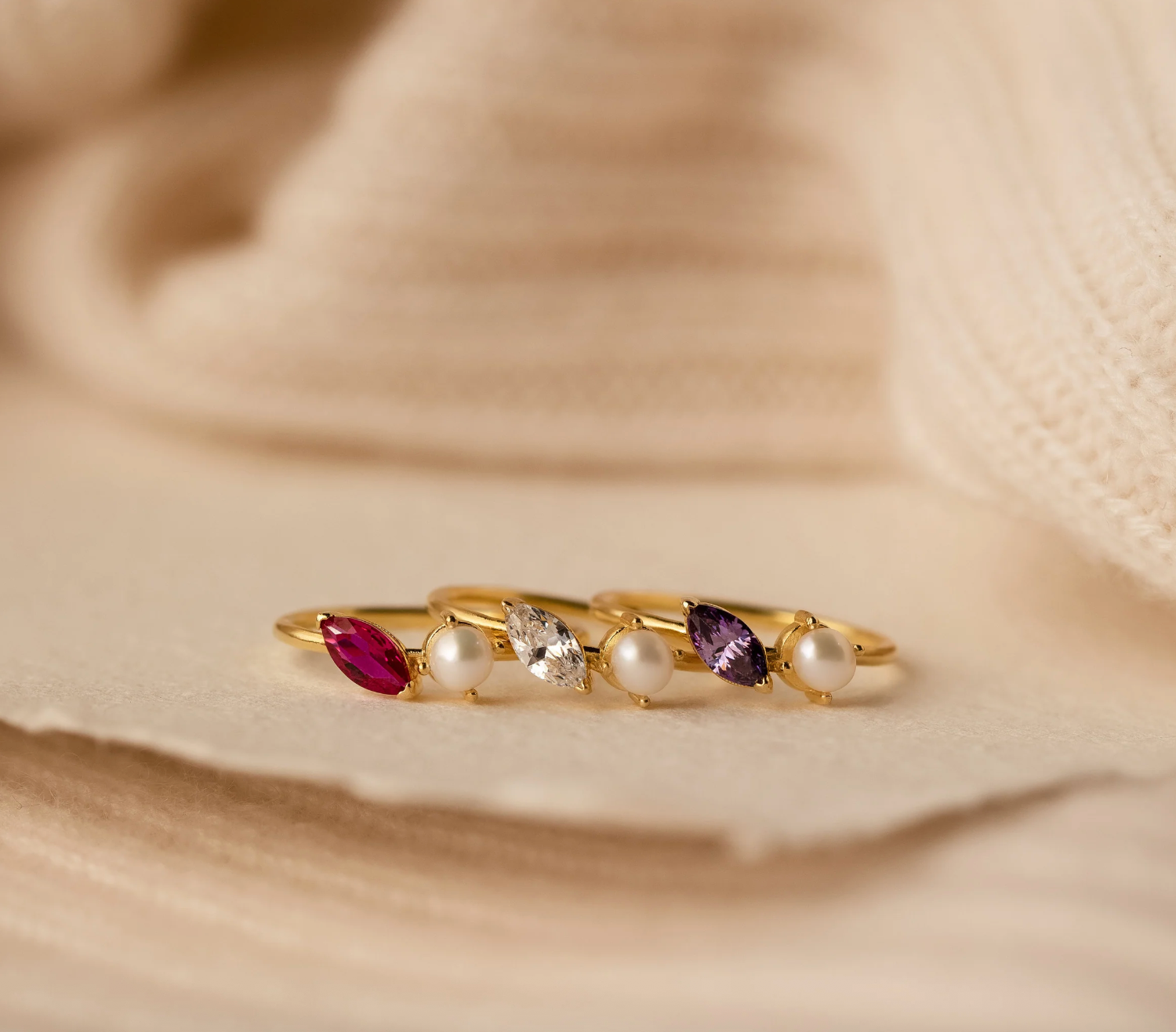 Marquise Birthstone & Pearl Ring